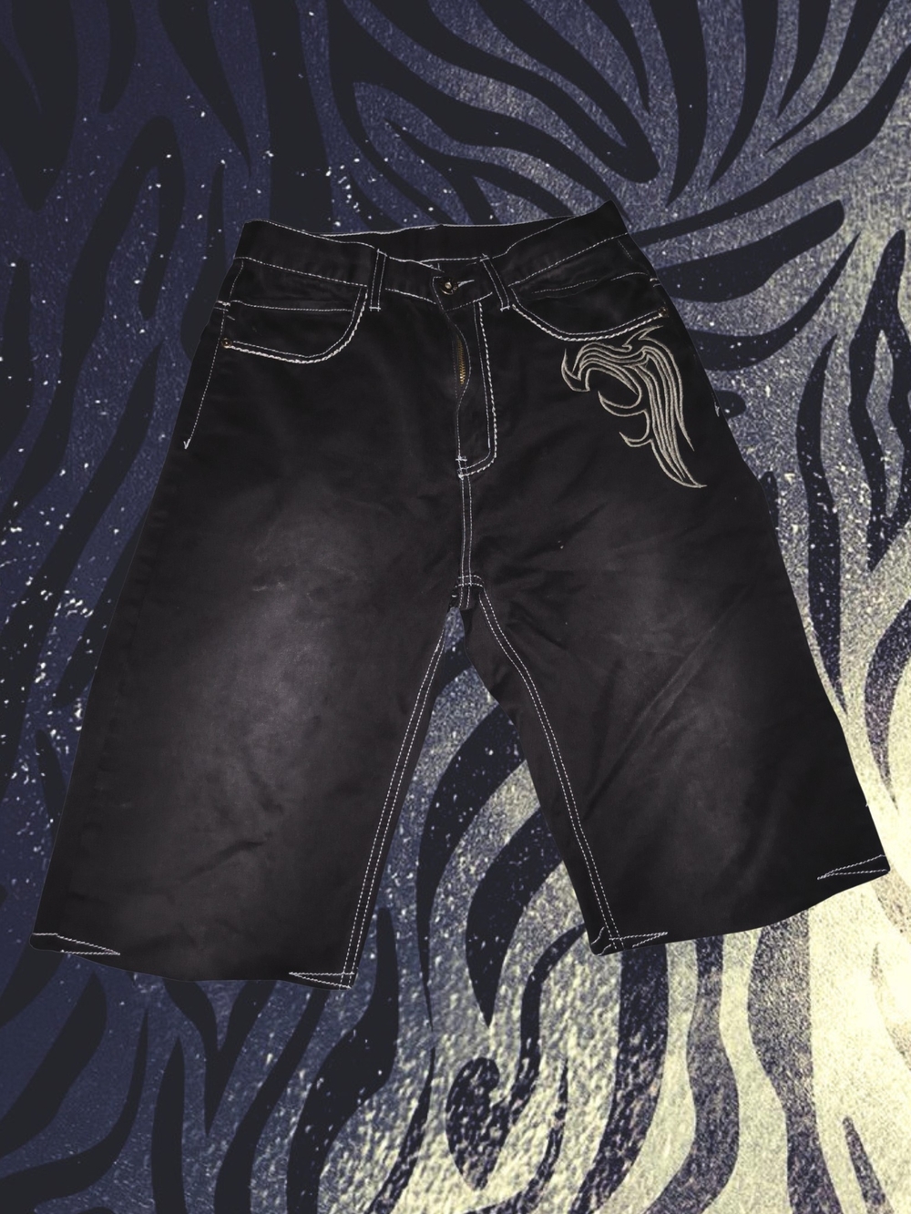 Oversized Black Emo Y2k Angel Winged Skater Jorts